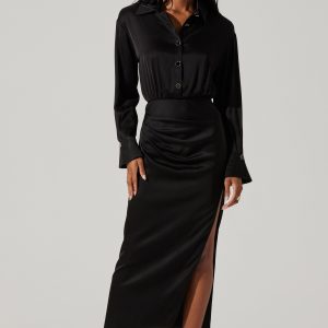 Elizabello Satin Midi Shirt Dress