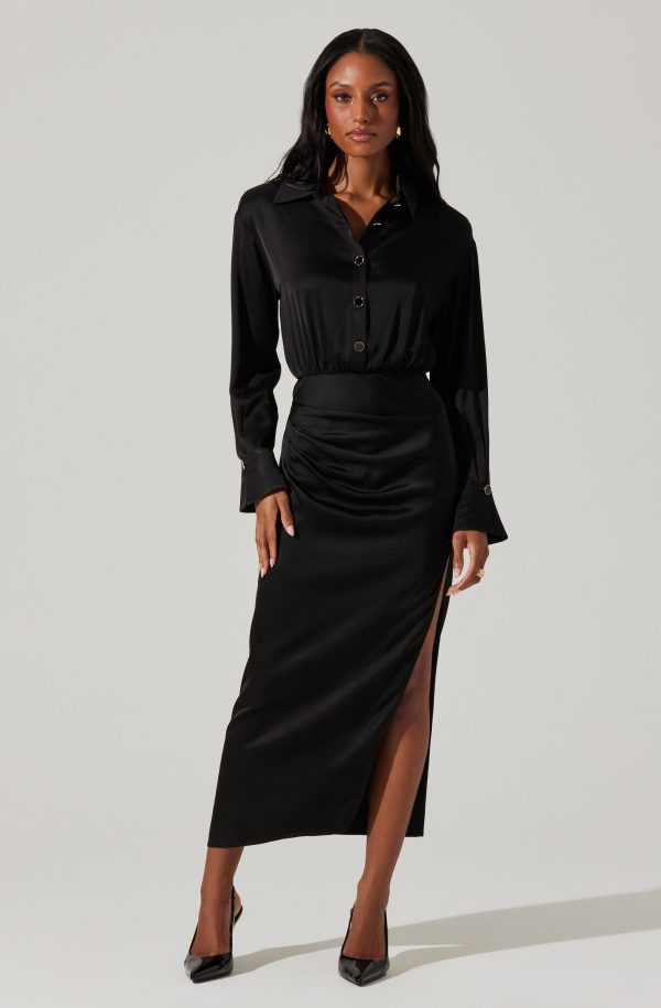 Elizabello Satin Midi Shirt Dress - Image 3