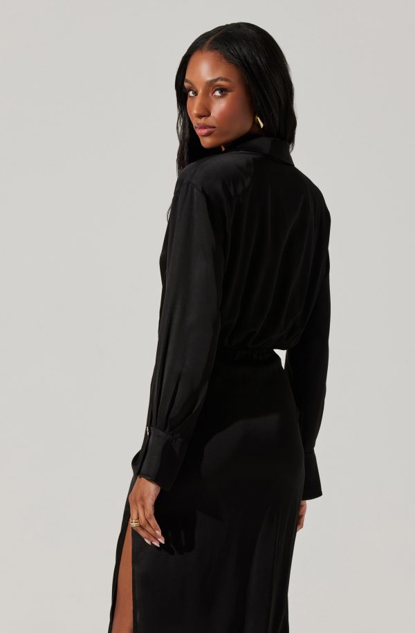 Elizabello Satin Midi Shirt Dress - Image 4