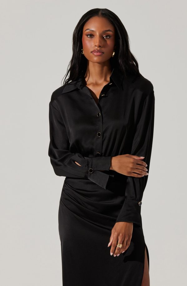 Elizabello Satin Midi Shirt Dress - Image 7