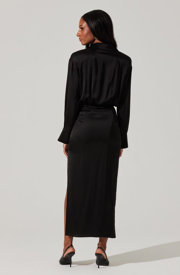Elizabello Satin Midi Shirt Dress - Image 6