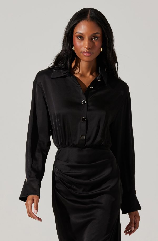 Elizabello Satin Midi Shirt Dress - Image 2
