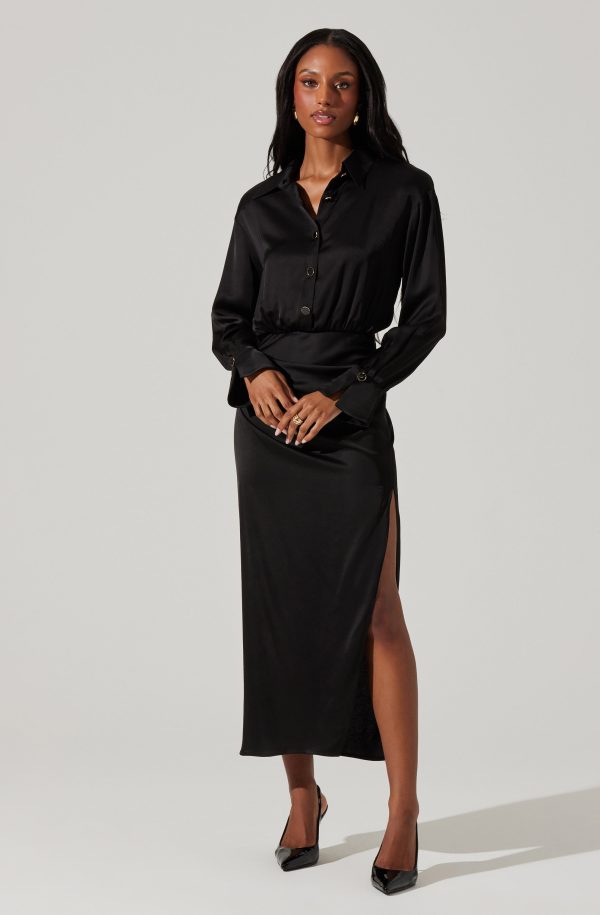 Elizabello Satin Midi Shirt Dress - Image 5
