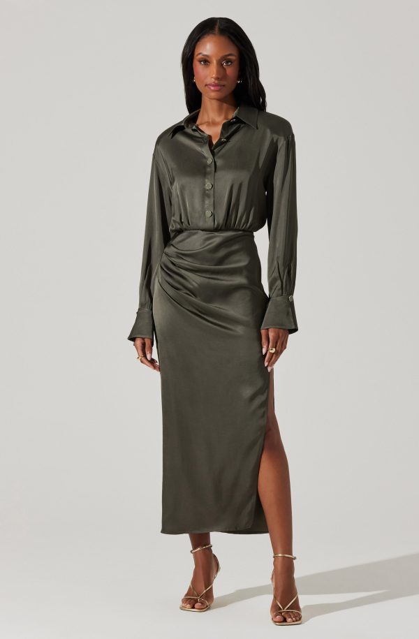Elizabello Satin Midi Shirt Dress - Image 8