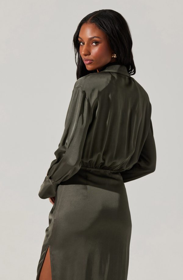 Elizabello Satin Midi Shirt Dress - Image 11