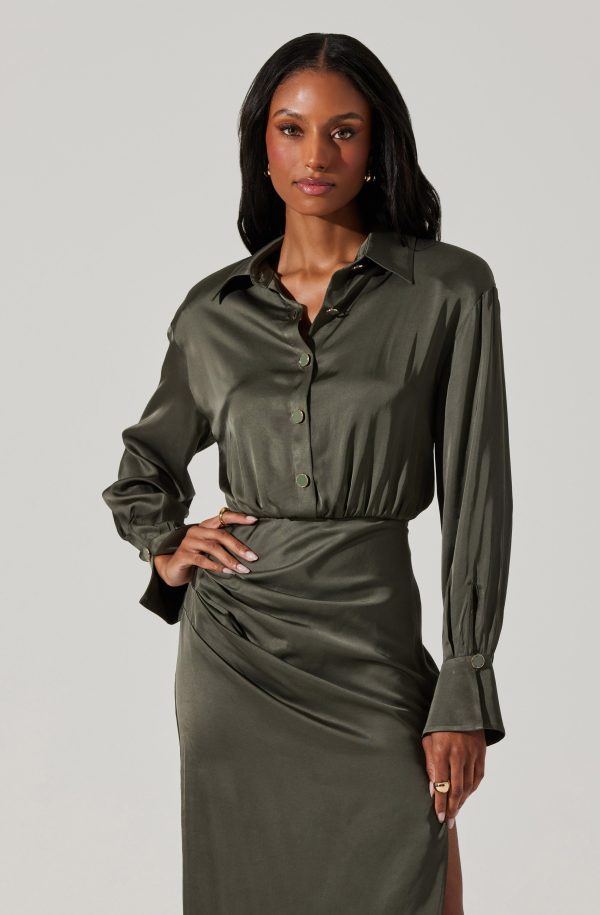 Elizabello Satin Midi Shirt Dress - Image 9