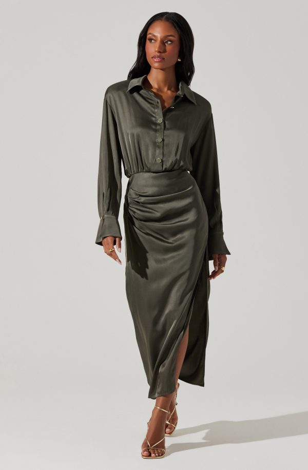 Elizabello Satin Midi Shirt Dress - Image 10