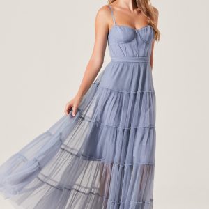 Mireya Bustier Tulle Maxi Dress