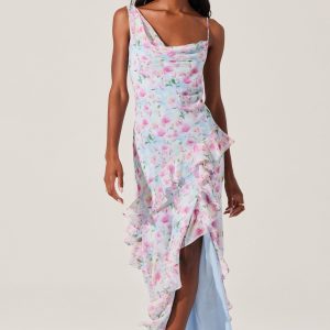 Levina Asymmetric Floral Ruffle Dress