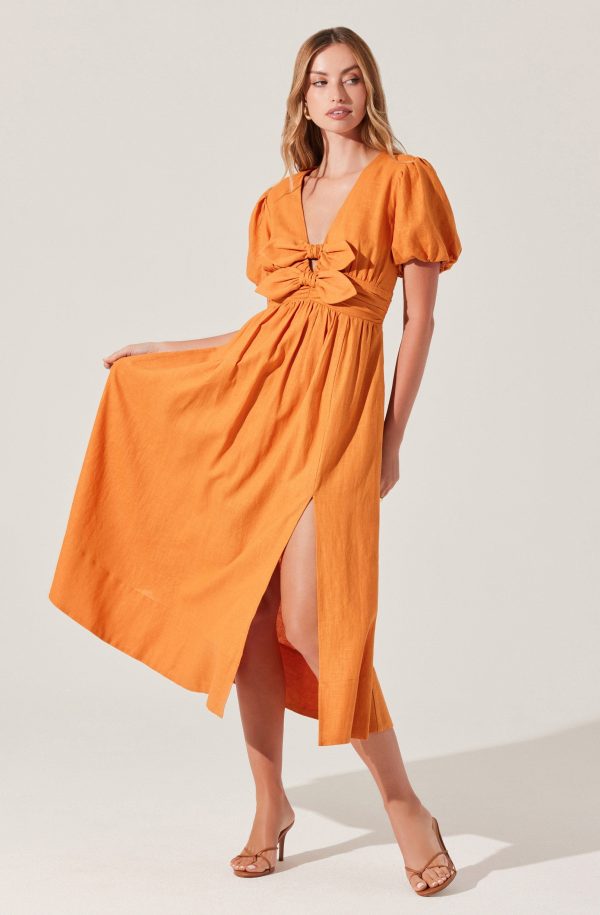 Citrine Linen Bow Front Midi Dress - Image 11