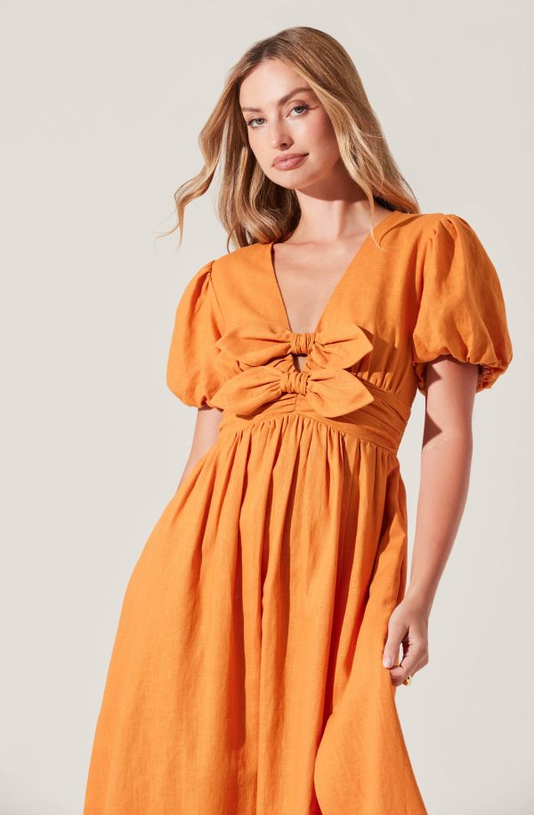 Citrine Linen Bow Front Midi Dress - Image 8