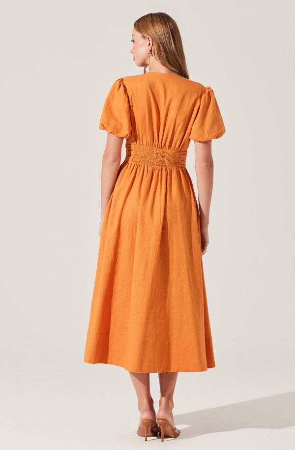 Citrine Linen Bow Front Midi Dress - Image 12