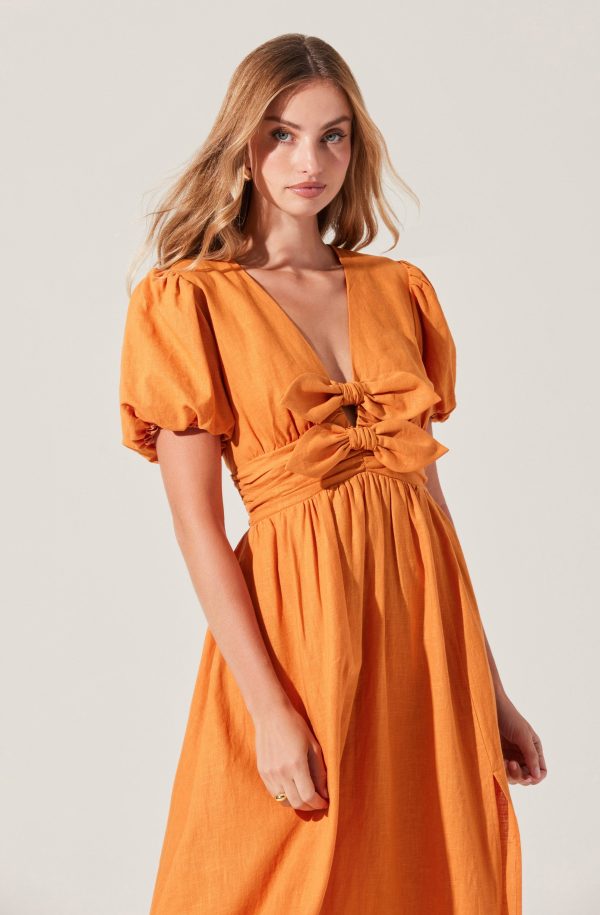 Citrine Linen Bow Front Midi Dress - Image 10