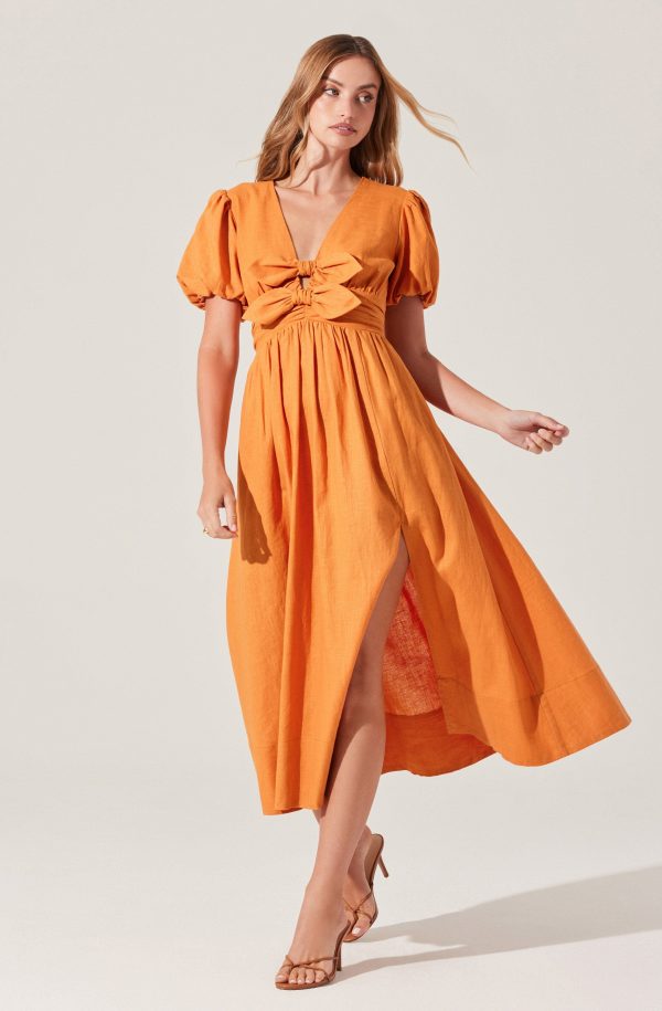 Citrine Linen Bow Front Midi Dress - Image 7
