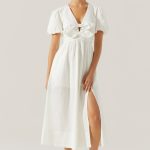 Citrine Linen Bow Front Midi Dress