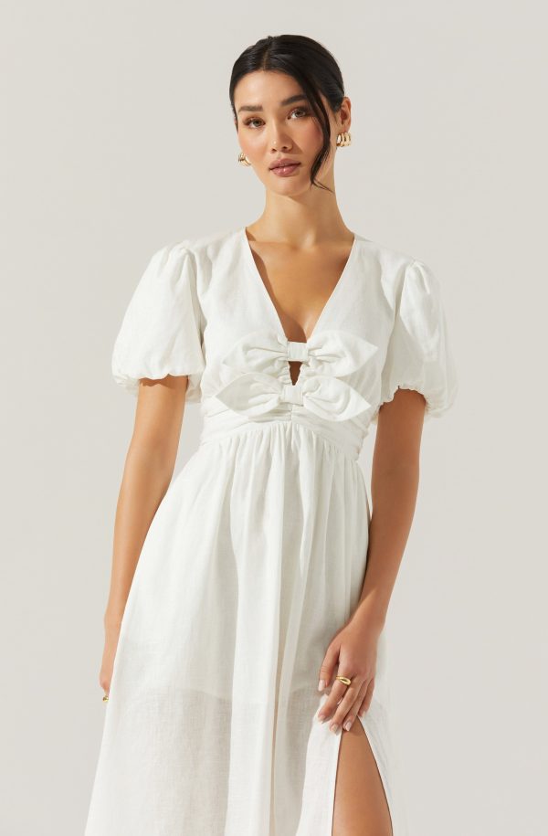 Citrine Linen Bow Front Midi Dress - Image 2