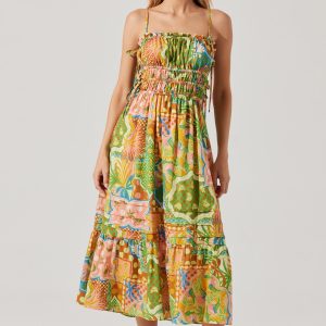 Elisabeth Printed Shirred Midi Dress
