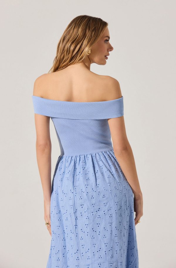 Off Shoulder Eyelet Midi Dress - Image 4