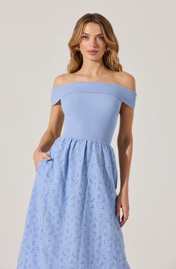 Off Shoulder Eyelet Midi Dress - Image 2