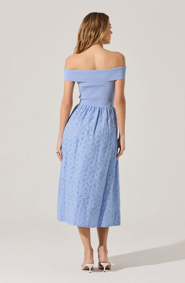 Off Shoulder Eyelet Midi Dress - Image 6