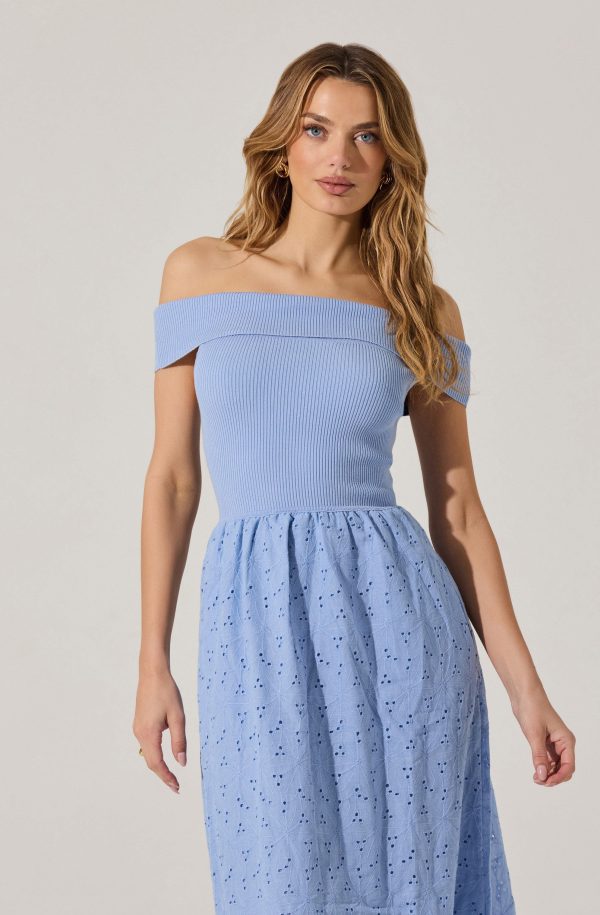 Off Shoulder Eyelet Midi Dress - Image 5