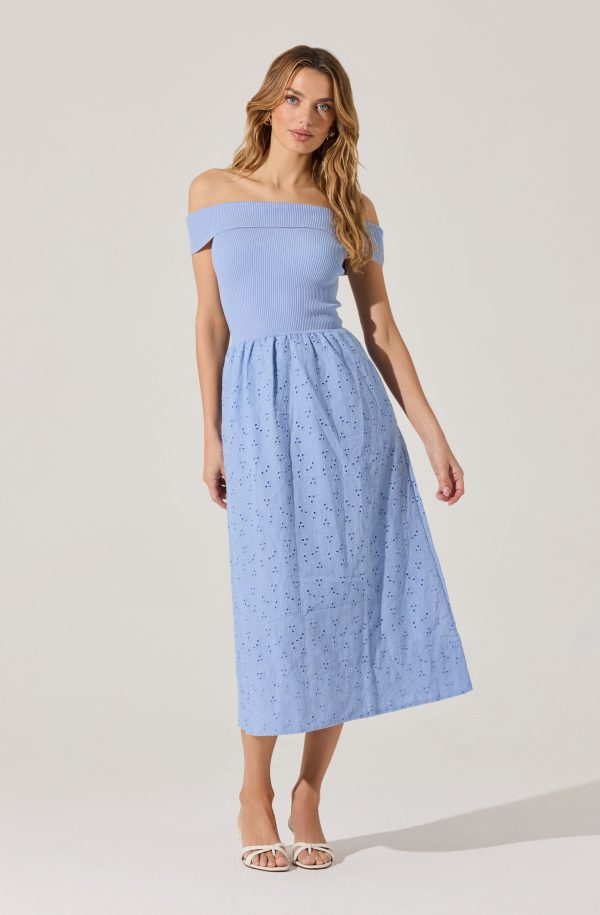 Off Shoulder Eyelet Midi Dress - Image 3