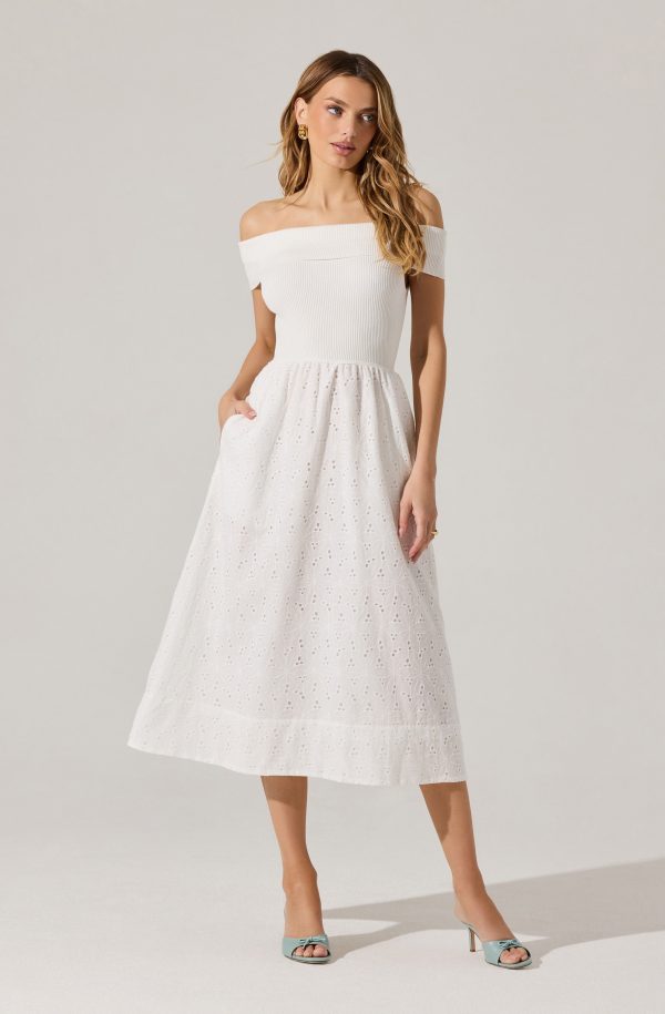 Off Shoulder Eyelet Midi Dress - Image 7