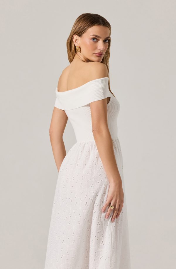 Off Shoulder Eyelet Midi Dress - Image 12