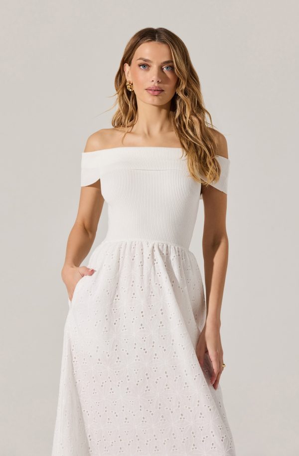 Off Shoulder Eyelet Midi Dress - Image 8