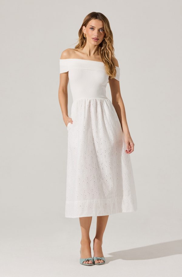 Off Shoulder Eyelet Midi Dress - Image 9