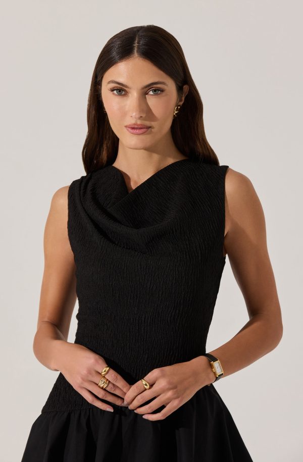 Cowl Neck Mixed Media Mini Dress - Image 2