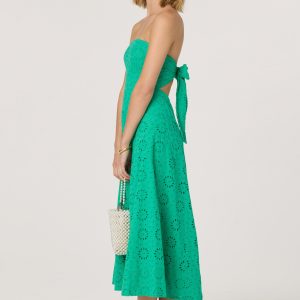 Eyelet Strapless Midi Dress
