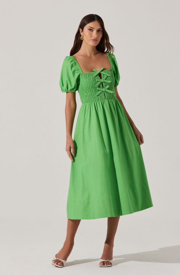 Smocked Bow Midi Dress - Image 3